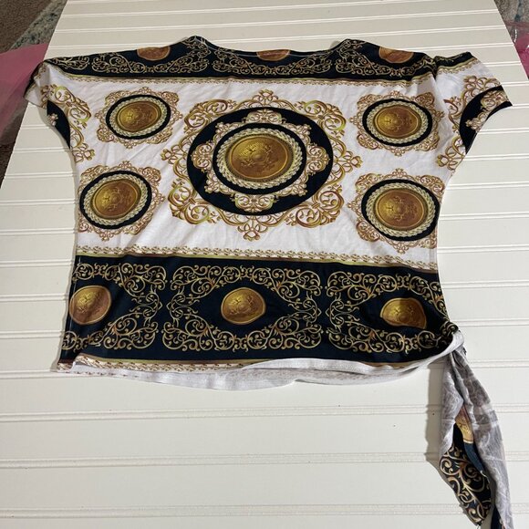 CACHE Sz M Black/White Baroque & Chain Lightweight Knit Tunic Top - Picture 11 of 11